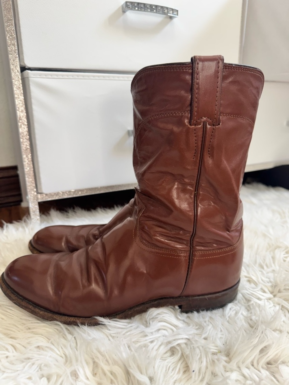 vintage Justin Roper brown leather cowboy boots Size 10.5 EE
